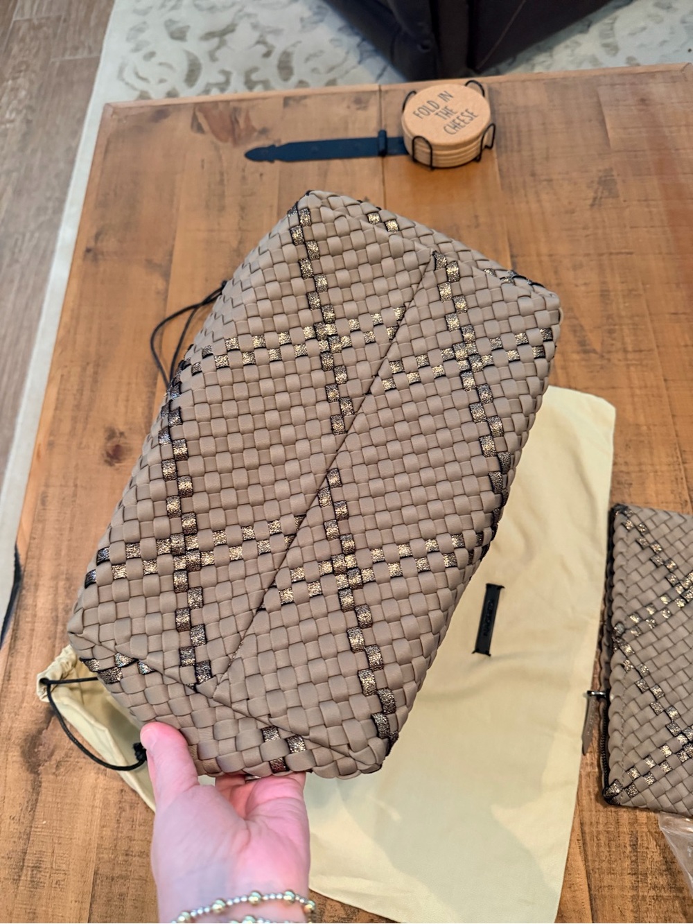 Naghedi St. Barths Woven Tote in Cashmere and Bronze Metallic, Medium - Picture 9 of 14